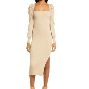 Square Neck Tie Back Puff Long Sleeve Sweater Dress